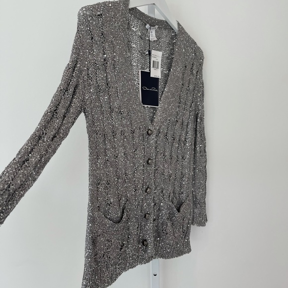 OSCAR DE LA RENTA SILVER SEQUINS SILK CARDIGAN SIZE S NWTS! - Picture 3 of 16